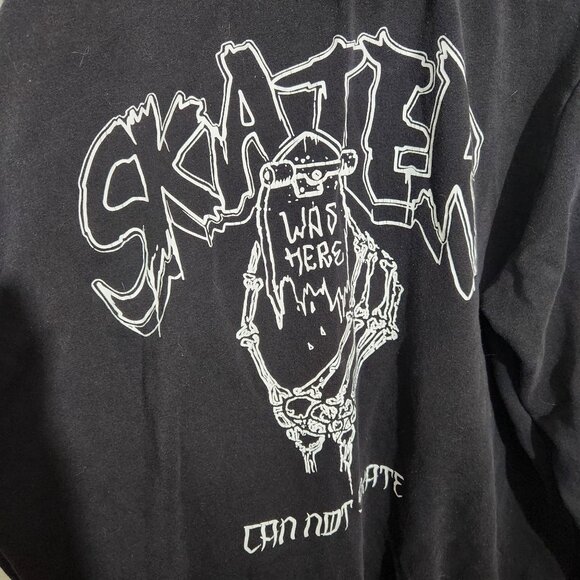 Divided H&M Hoodie Skater Was Here Cant Skate Skeleton Skateboard XL Black - Picture 2 of 13